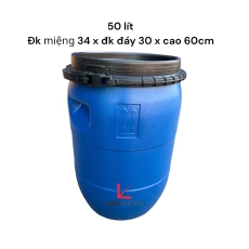 Thùng phuy nhựa 50l hàng mới 100%, đường kính miệng 34cm x cao 60cm